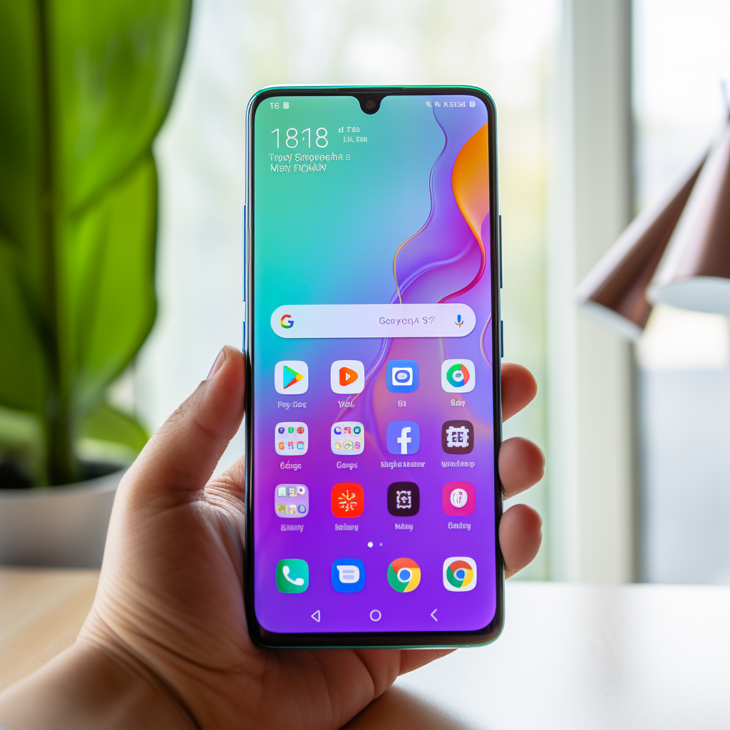 xiaomi 10 near palnt and window with miui top screen on screen 