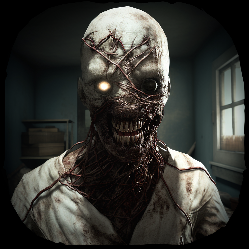 zombie from android game full off veins with little smile creepy