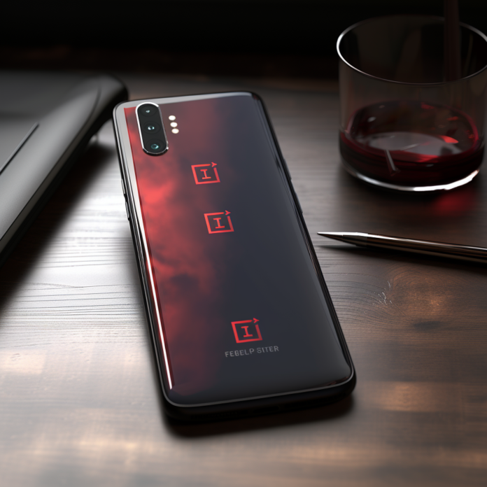 OnePlus 11 back view with some icons lying on desk near glass with cola