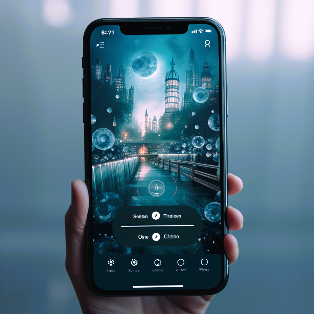 canva mobile app on big smarthphone screen with edited dark city image and moon.