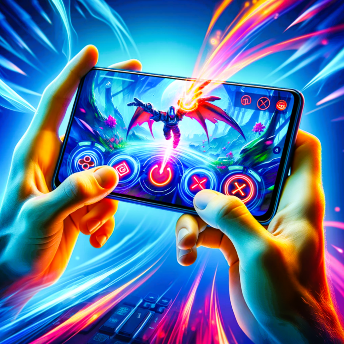 shiny hands playing game with smartphone