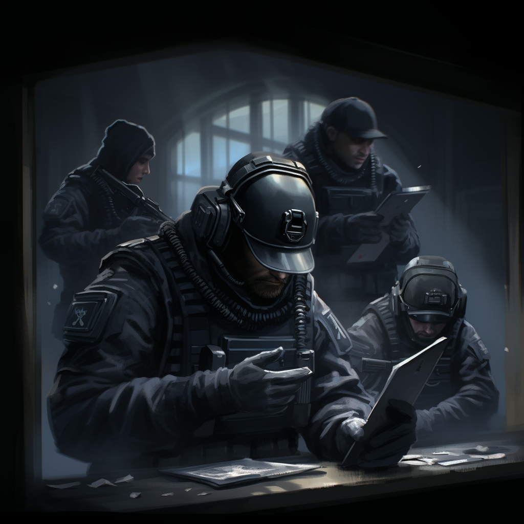 4 antiterrorist waiting for mission reading criminal acts from game rainbow six mobile