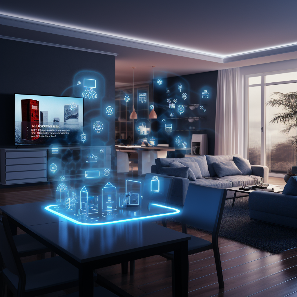 room with smarhome holograms