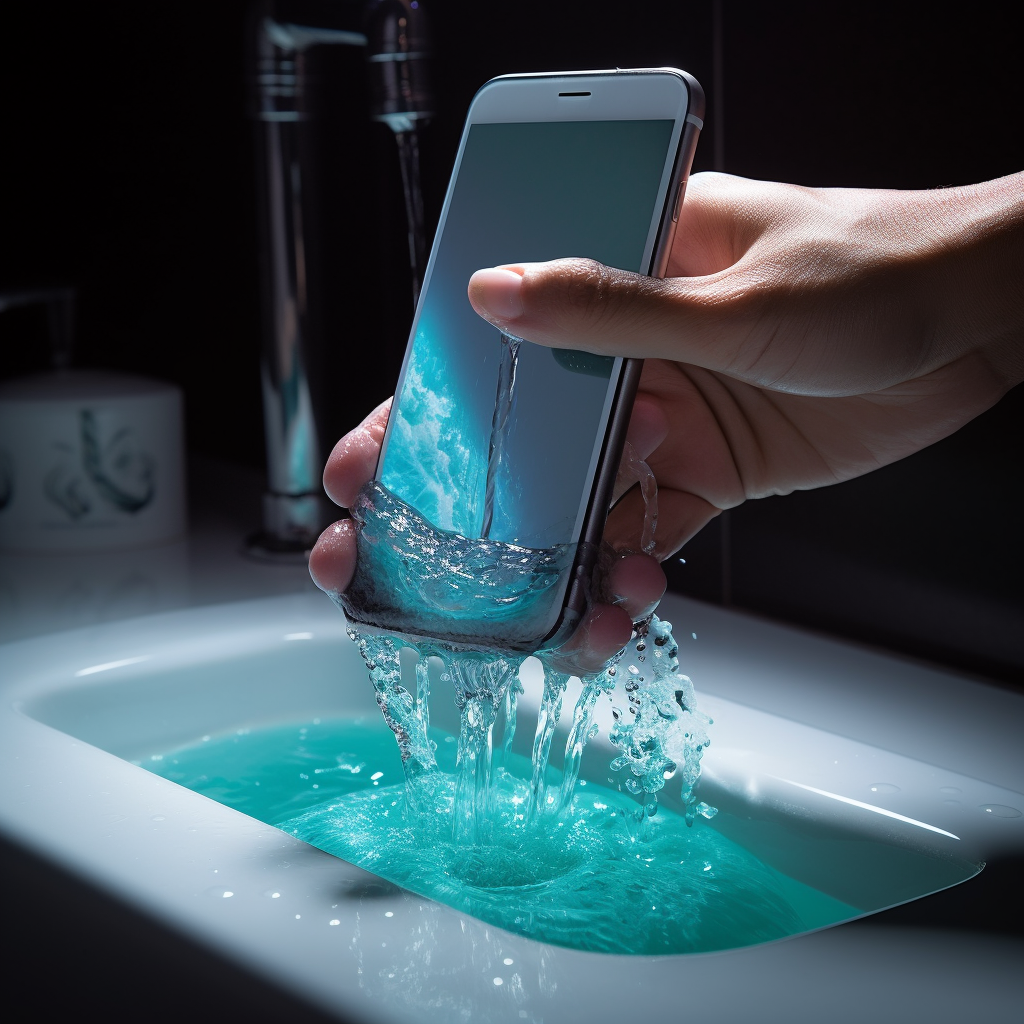 puting smartphone on water in bathroom