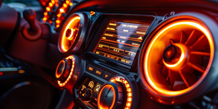 car audio in orange flaming color