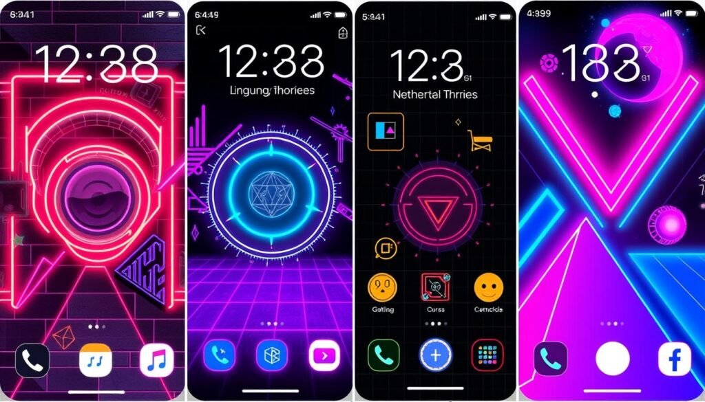 retro and neon themed home screens