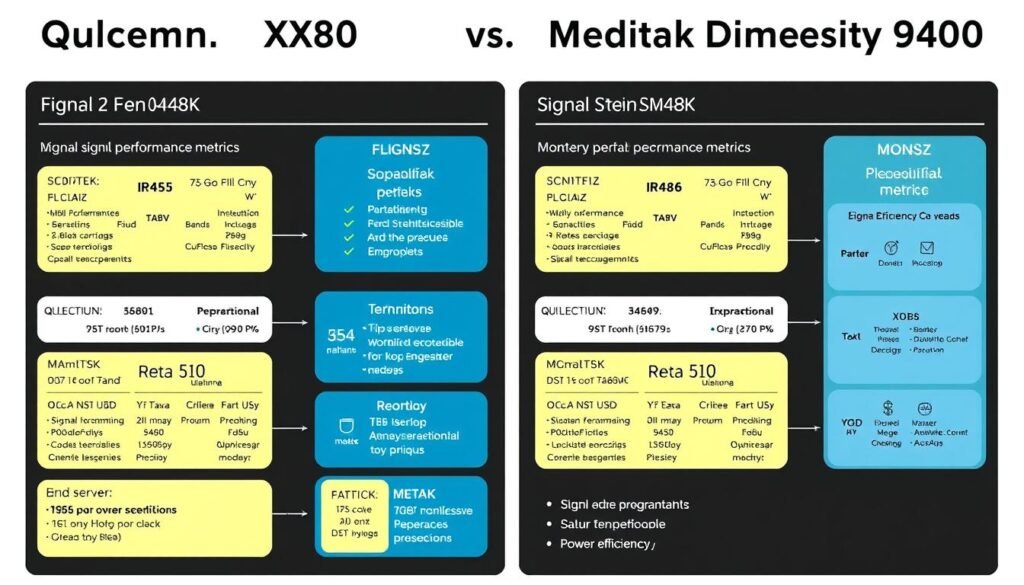 Comparison of Qualcomm X80 and MediaTek Dimensity 9400 modem technologies with signal performance metrics