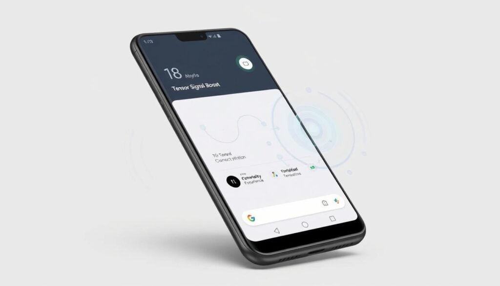 Google Pixel 9 Pro XL smartphone with Tensor Signal Boost technology visualization