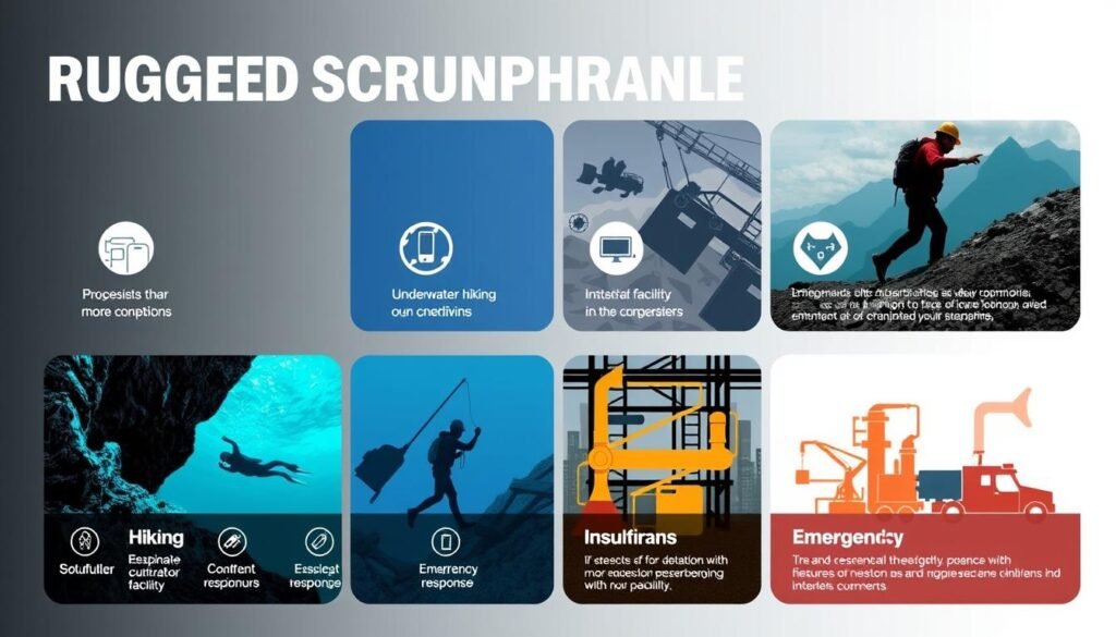 Infographic showing different use cases for rugged smartphones across various environments