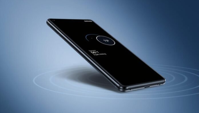 Samsung Galaxy S25 Ultra smartphone showcasing its Dynamic Antenna Array 2.0 technology with signal strength indicators